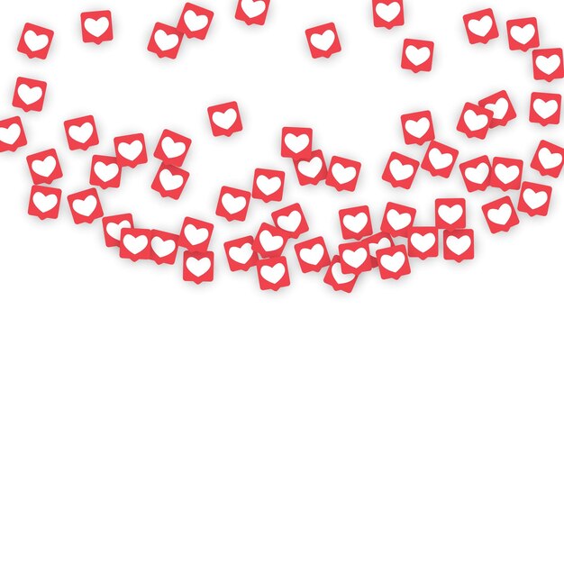 Iconos de las redes sociales. Notificaciones de red con corazón blanco en cuadrado rosado. Sigue y comparte iconos de redes sociales Fondo para aplicaciones, aplicaciones, marketing, SMM, CEO, web, Internet, análisis, negocios.