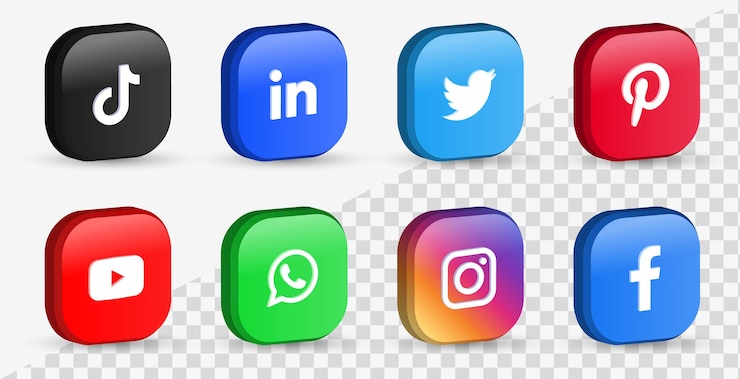 Vector iconos de redes sociales populares en botones 3d o logotipos de plataformas de red