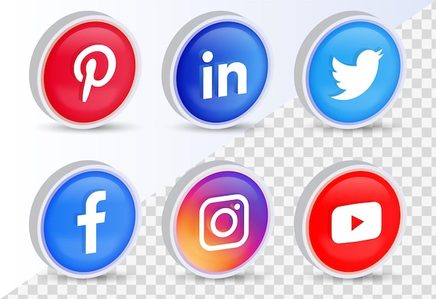 Iconos de redes sociales populares en botones