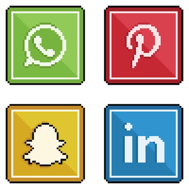 Iconos de redes sociales y redes sociales en pixel art whatsapp pinterest snapchat linkedin 8bit style