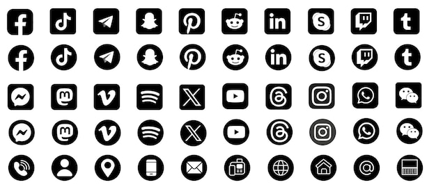 Los íconos de las redes sociales son el logotipo de Facebook, Instagram, YouTube, WhatsApp y Tiktok.
