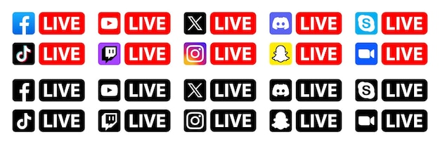 Vector iconos de redes sociales en vivo facebook en vivo instagram en vivo youtube en vivo twitter en vivo tiktok en vivo