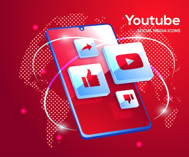 Vector iconos de redes sociales de youtube con símbolo de teléfono inteligente