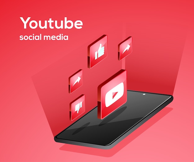 Vector iconos de redes sociales de youtube con smartphone