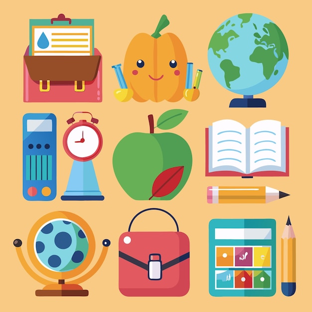 Iconos de regreso a la escuela Ilustraciones educativas lindas y coloridas