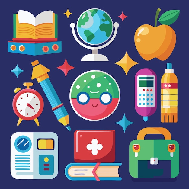 Iconos de regreso a la escuela Ilustraciones educativas lindas y coloridas