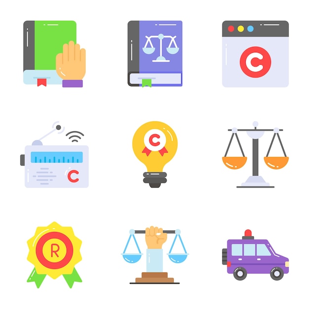 Iconos de regulación de derechos de autor Ley y regulación legal Cumplimiento legal Documento de protección de acuerdos