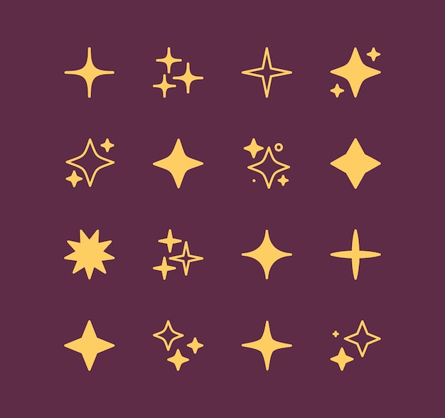 Iconos relacionados con el brillo futurista Formas estelares Efecto de brillo fresco Decoración de fuegos artificiales brillantes