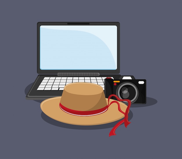 iconos relacionados con computadoras y viajes