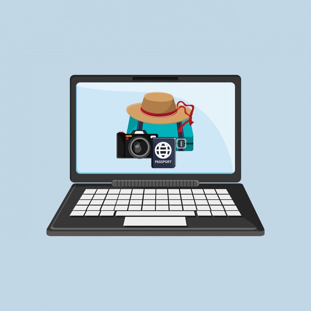 iconos relacionados con computadoras y viajes