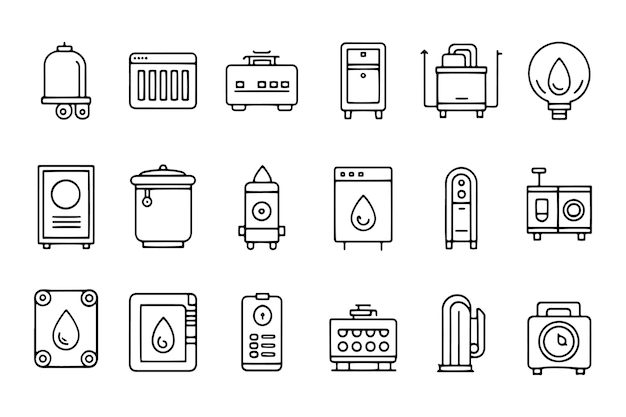 Iconos relacionados con el concepto de caldera aislados en un fondo blanco Ilustración vectorial plana