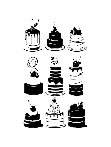 Vector iconos relacionados con pasteles conjunto de iconos de vector delgado kit en blanco y negro