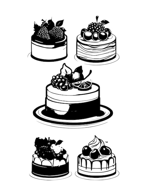 Iconos relacionados con pasteles conjunto de iconos de vector delgado kit en blanco y negro