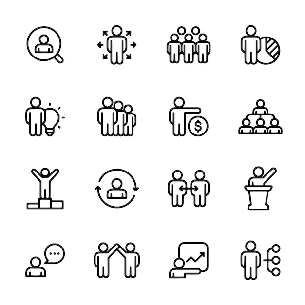 Iconos relacionados con las personas de la empresa Contiene iconos como la estructura del equipo de comunicación de la empresa en el lugar de trabajo
