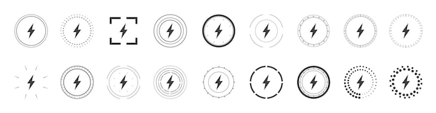 Iconos de relámpagos aislados en fondo blanco Símbolo de batería y energía relámpago relámpaggio