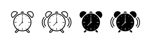 Iconos de reloj de despertador configurados con iconos vectoriales de estilo silueta lineal
