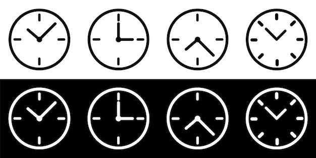 Iconos de reloj de tiempo en blanco y negro Icones de reloj aislados en el fondo