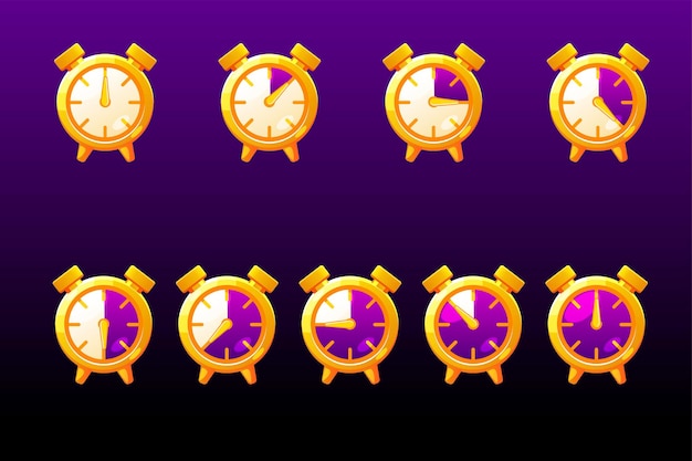 Vector iconos de reloj de vector de barra de línea de tiempo para juego