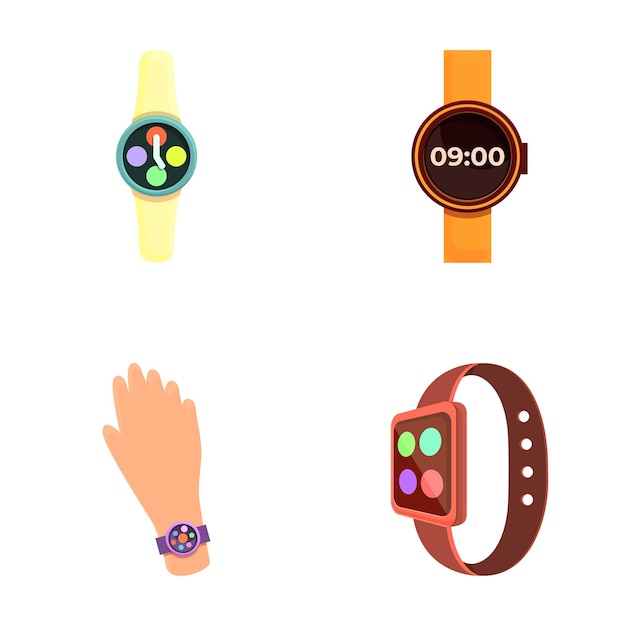 Iconos de relojes inteligentes con vector de dibujos animados Relojes inteligentes con pantalla digital