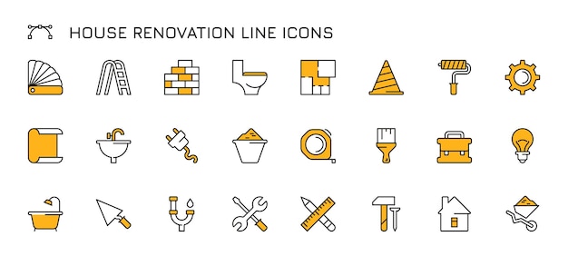 Iconos de reparación de mantenimiento de la casa Reparación y remodelación de paredes Herramientas de pintura y enyesado de paredes