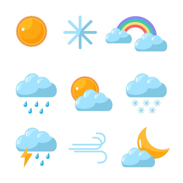 Iconos para representar las condiciones climáticas Ilustración vectorial aislada sobre fondo blanco