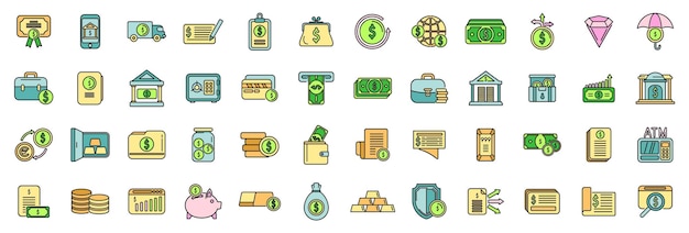 Los iconos de las reservas bancarias establecen una línea de color vectorial