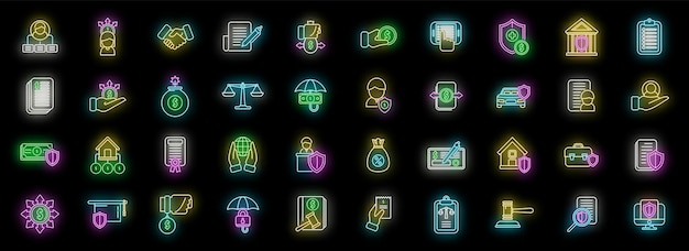 Iconos de responsabilidad establecer neón vectorial