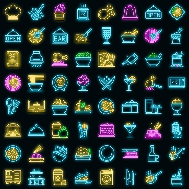 Iconos de restaurante establecer neón vectorial