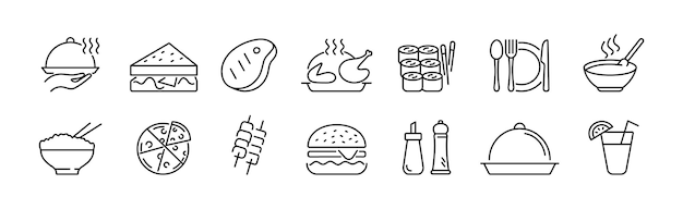 Iconos de restaurantes Alimentos del menú del restaurante Ilustración vectorial
