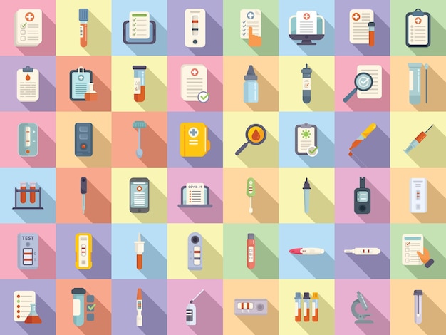 Iconos de resultado de prueba establecer prueba de VIH de vector plano