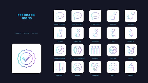 Iconos de retroalimentación con estilo de contorno degradado azul