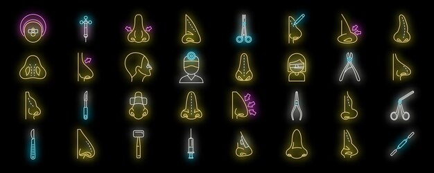 Los iconos de la rinoplastia establecen el neón vectorial