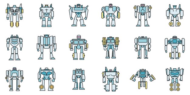 Los íconos del robot transformador futurista establecen el color del vector