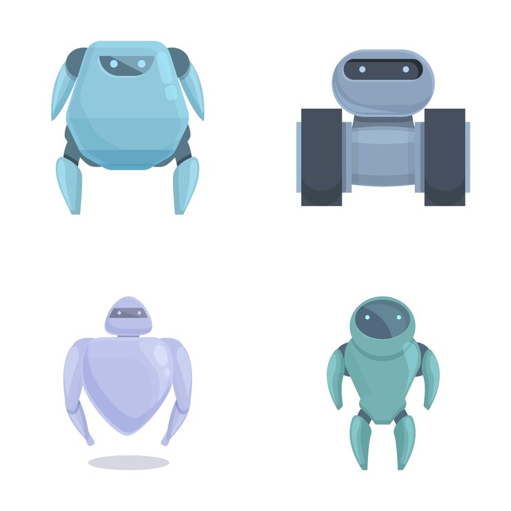 Vector iconos de robots electrónicos conjuntos de vectores de dibujos animados robots modernos