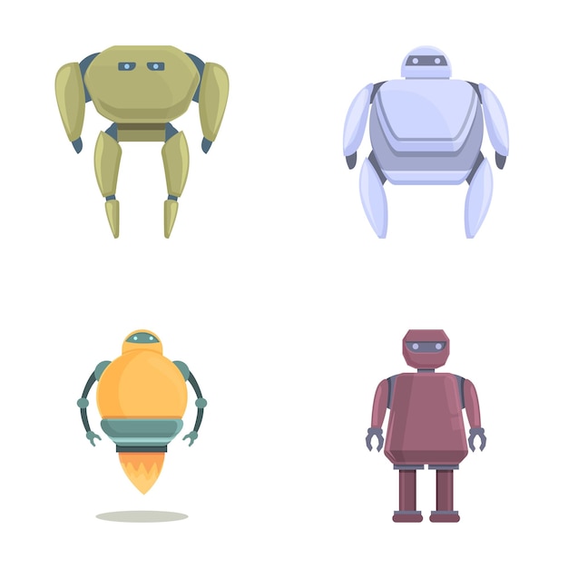 Los iconos de los robots se establecen en el vector de dibujos animados del robot electrónico moderno