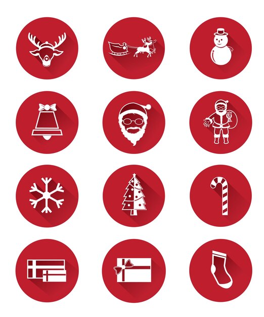 Iconos rojos de Papá Noel y el día de Navidad