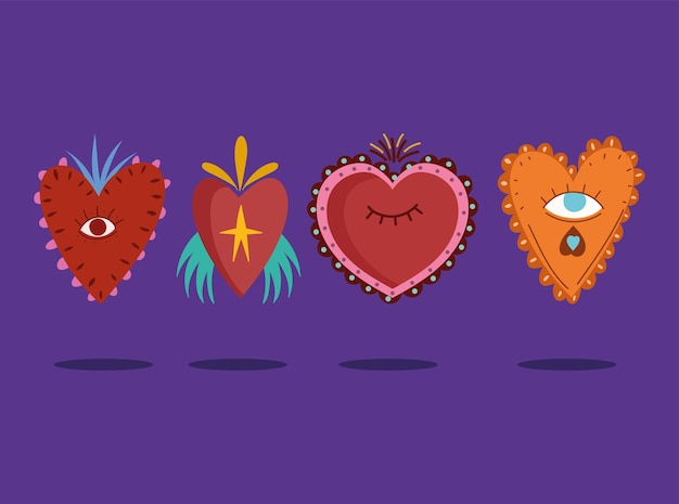 Vector iconos románticos de corazones