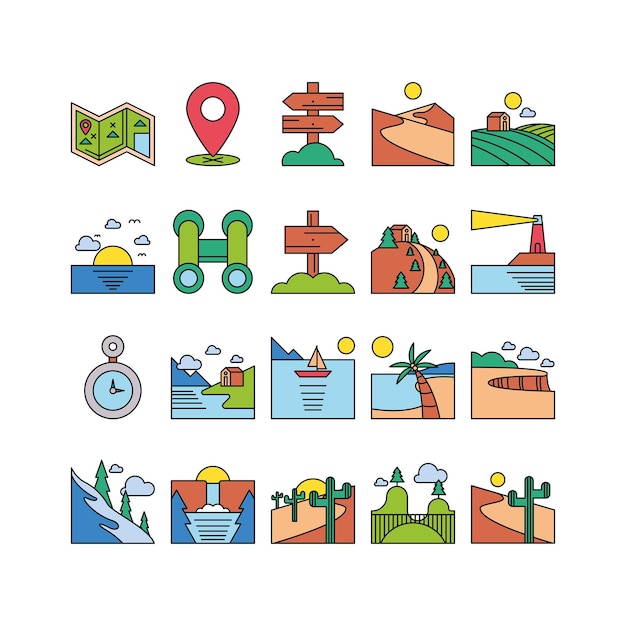 Vector iconos de las rutas de la naturaleza