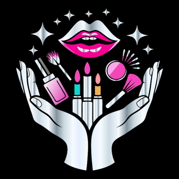 Iconos de salón de belleza de moda labios uñas amplificador de cabello pestañas en vector para diseño de logotipo de esmalte de uñas