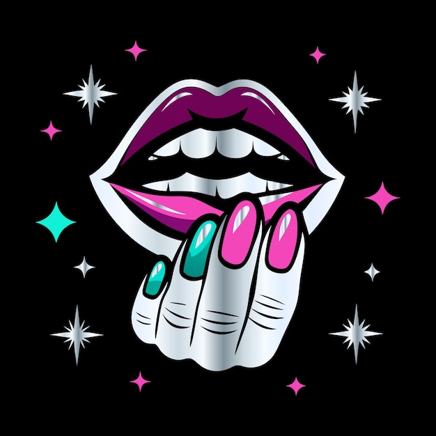 Iconos de salón de belleza de moda labios uñas amplificador de cabello pestañas en vector para diseño de logotipo de esmalte de uñas