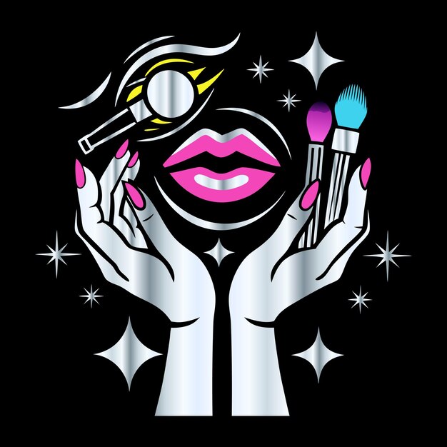 Iconos de salón de belleza de moda labios uñas amplificador de cabello pestañas en vector para diseño de logotipo de esmalte de uñas