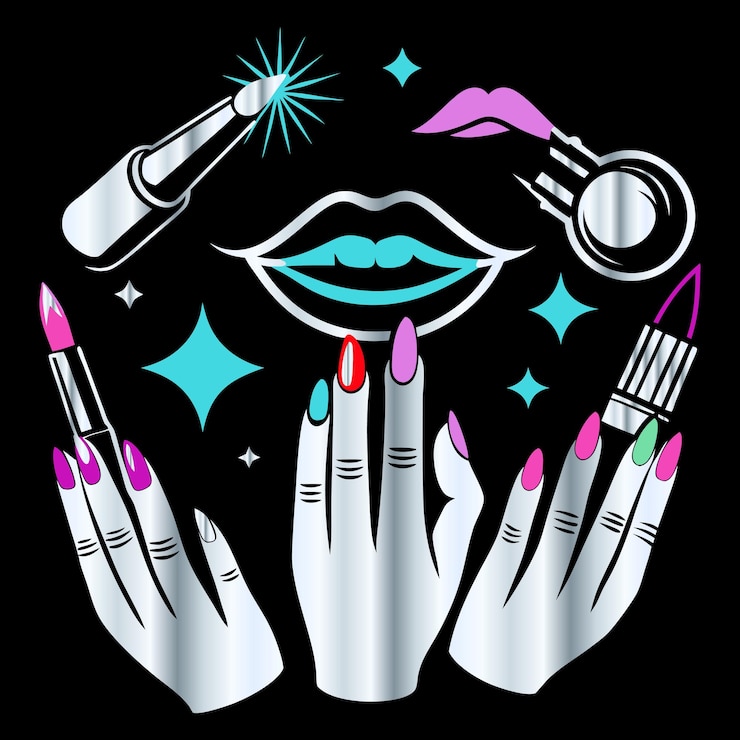 Vector iconos de salón de belleza de moda labios uñas amplificador de cabello pestañas en vector para diseño de logotipo de esmalte de uñas