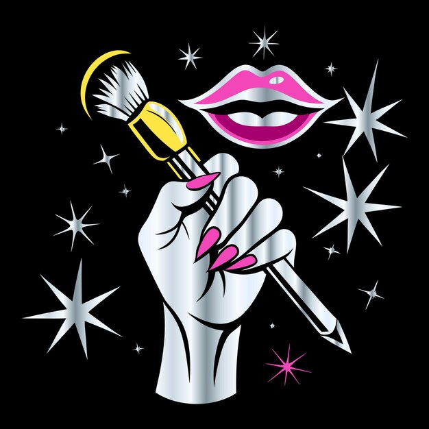 Iconos de salón de belleza de moda Manicura de labios cejas amplificador de cabello en vector para logotipo de esmalte de uñas