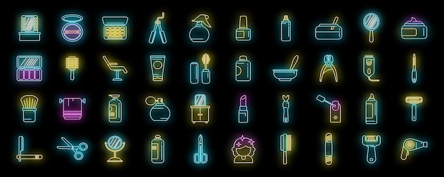 Los iconos de los salones de belleza se establecen en neón vectorial