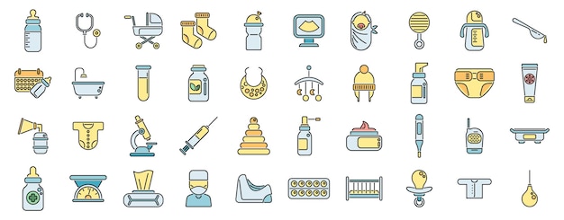 Los iconos de salud del bebé establecen una línea de color vectorial