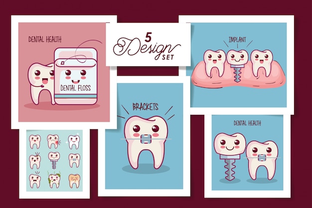 Iconos de salud dental de cinco cartas