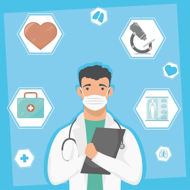 Vector iconos de salud médico masculino