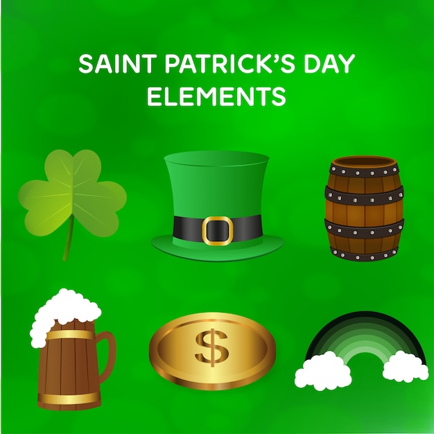 Iconos de San Patricio con fondo verde