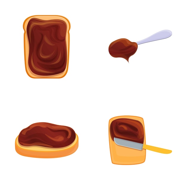 Iconos de sándwiches de chocolate con vector de dibujos animados Pan tostado con chocolate