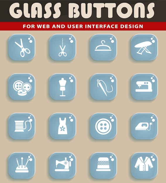 Iconos de sastrería en botones de vidrio